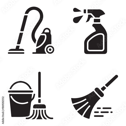 Home laundry and cleaning silhouette for household service design