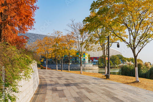 The skyline of modern cities, the Civic Square, and the scenery of Jinji Lake in Suzhou, Jiangsu Province, China on December 8, 2025