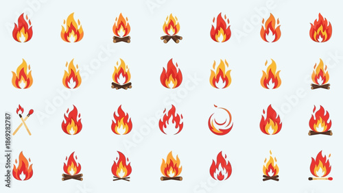 Collection of Various Fire Emoticon Icons.