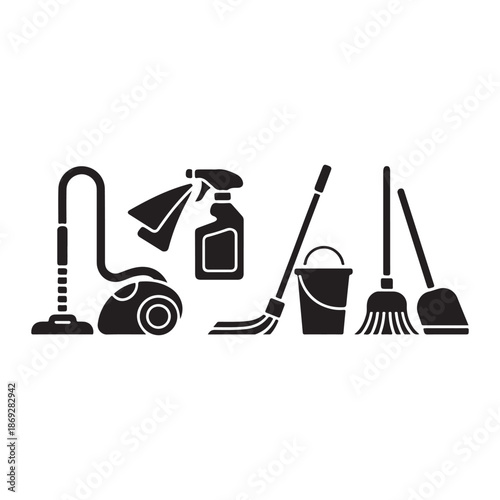 Minimal home cleaning silhouette icon set for modern living