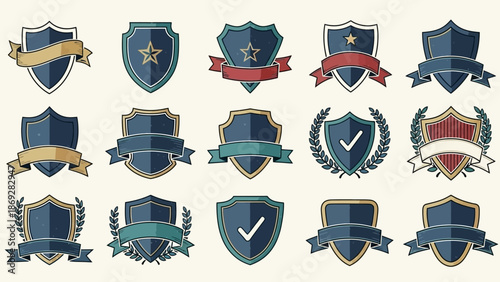 Collection of Blue Shield Badges and Emblems.