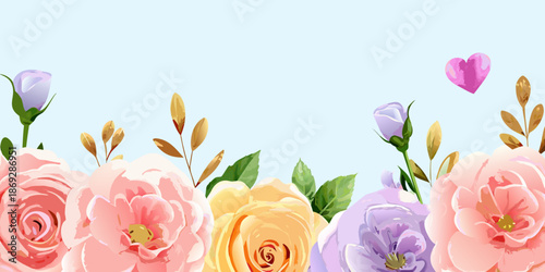 A delicate floral arrangement with roses lisianthus and a pink heart shape