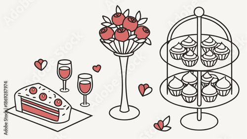 Delicious desserts and wine for romantic evening celebration