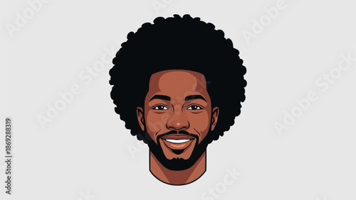 Portrait of a smiling Black man with an afro hairstyle.