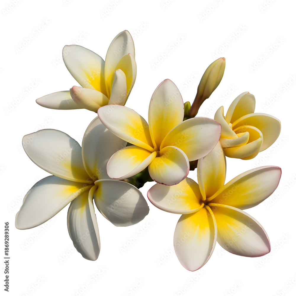 Obraz premium A cluster of white and yellow plumeria flowers on transparent background