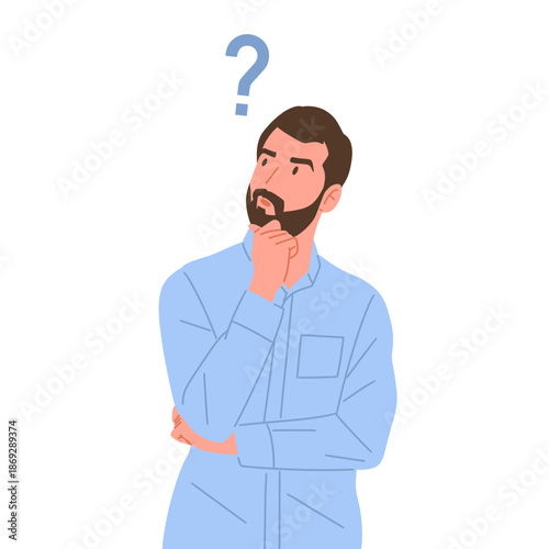 Confused people thinking and asking questions. Flat vector illustration of men and women with question marks, showing doubt, problem solving, decision making, curiosity, brainstorming