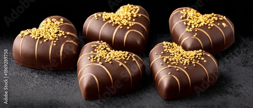 Delicious chocolate heart treats gourmet dessert shop food photography elegant setting close-up view sweet indulgence