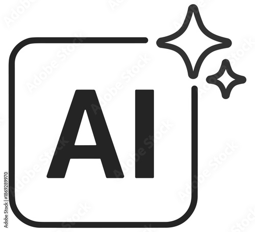 AI content generation document icon, artificial intelligence creation and automation outline vector on transparent background