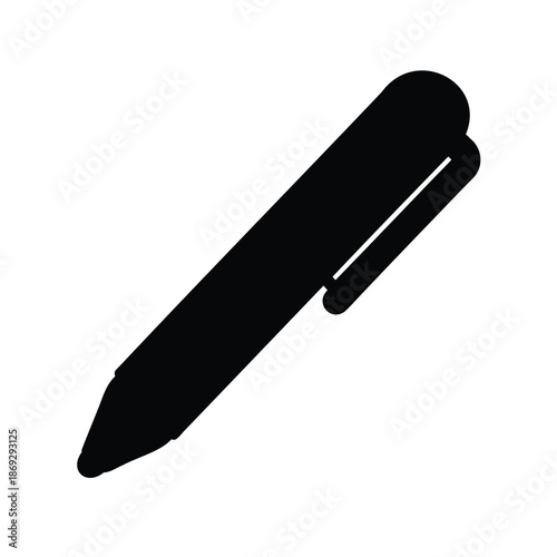 Simple black ballpoint pen lying diagonally on a white background image