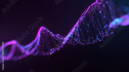 Abstract Vibrant DNA Strand in Neon Colors on a Dark Background