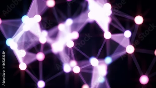 Abstract Network of Glowing Nodes and Lines in Purple and Blue Hues With a Dark Background and Bokeh Effect Futuristic Digital Technology Concept