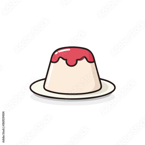 Clean 2D flat vector depiction of a Panna Cotta, designed in minimalist modern style with white background.