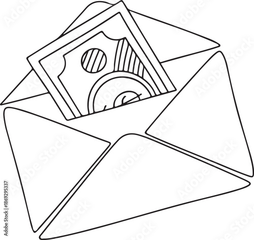 A black and white vector illustration featuring multiple stacks and organized piles of banded paper currency notes presented in a clean, isometric perspective.