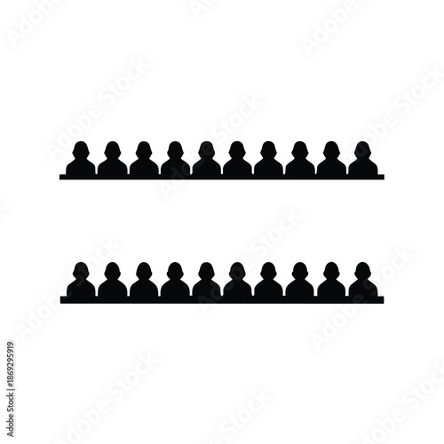 Two rows of people sitting representing an audience or crowd silhouettes