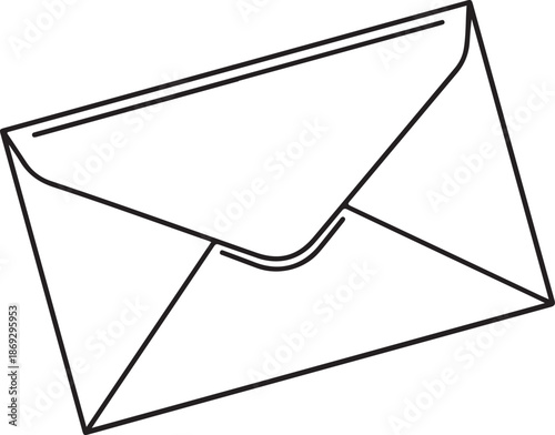 A black and white line art vector of a classic rectangular envelope, viewed from the back to show the triangular closure flap in a simple, clean outline style.