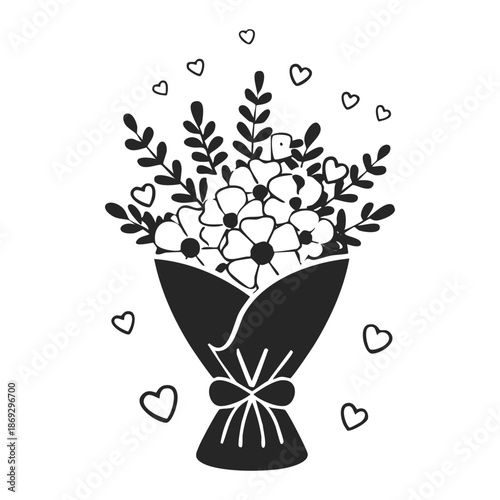 Abstract floral background featuring a black and white flower pattern with vector nature elements like leaves and branches for an elegant spring blossom illustration and art design