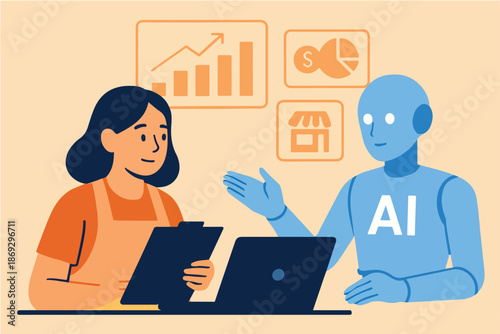 robot help the business women in office