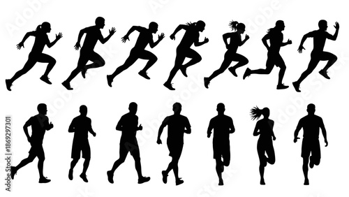 Running Silhouette Vector Set – Sequential and Static Human Motion Poses for Animation, Biomechanics Study, Athletic Training, and Dynamic Design Reference Projects