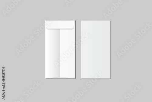 DL envelope mockup with blank paper mockup on neutral background, clean stationery composition for corporate branding, business correspondence, mailing design, invitation layout, print presentation	