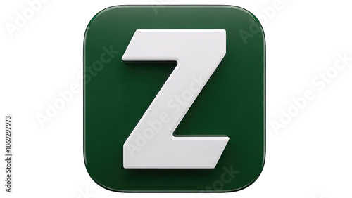 3D White Letter Z on Green Background