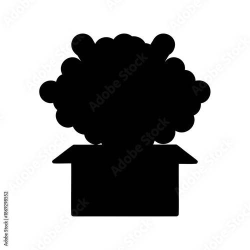 Abstract fluffy cloud like form emerging from a box in silhouette