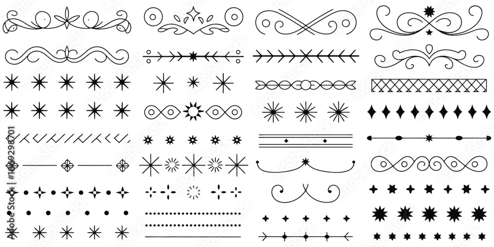 Fototapeta premium collection of decorative ornate flourish borders and dividers, a top ranked vector set featuring elegant ornamental designs, perfect for invitations, stationery, editorial layouts, and sophisticated 