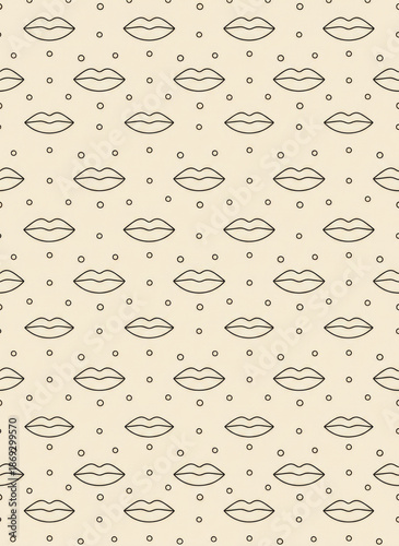 Seamless Lip Pattern With Dot Accents On Beige Background For Design, Wallpaper