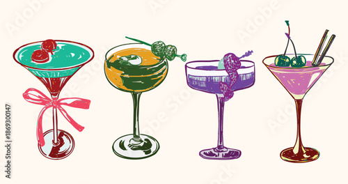 Neon Cocktails Drink Collection with Colorful Glowing Beverages