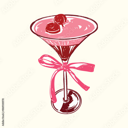 Coquette Cocktail Drink with Pink and Red Garnish