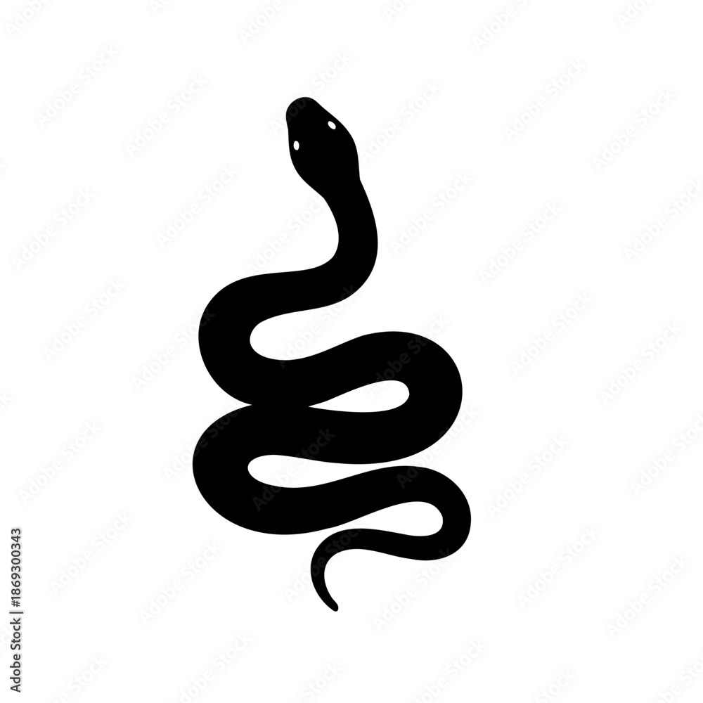 Fototapeta premium Simple and Elegant Silhouette of a Snake Coiled on White Background