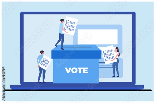 Election and voting rights concept, online voting, vote ballot box, paper vote into the box. Democracy, Freedom of speech, justice voting vector illustration