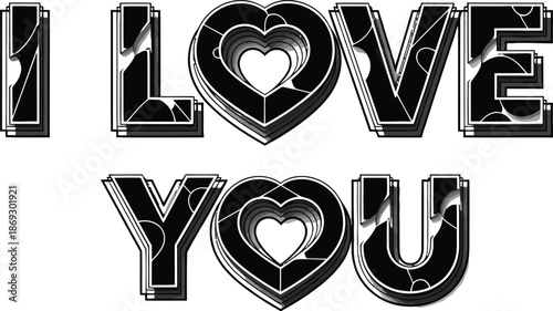 Romantic heartfelt message with 3D love text and heart symbols