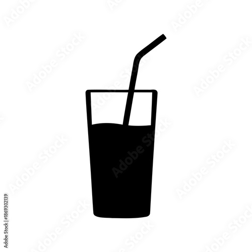Simple Black and White Illustration of a Drink with a Straw Graphic