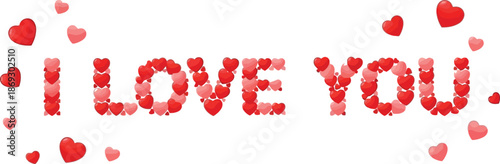 Romantic I Love You message with red hearts on white background