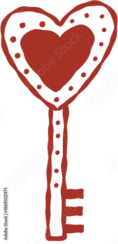 Heart Shaped Key Hand Drawn Line Art Vector Illustration