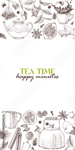 Tea time vertical vector banner