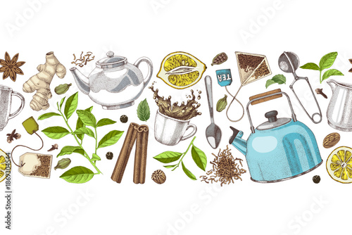 Tea time vector seamless pattern