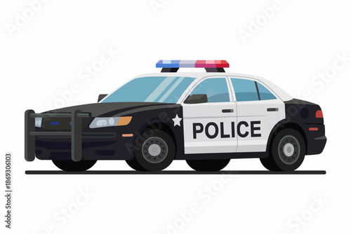 Illustrated police car with lights on transparent background