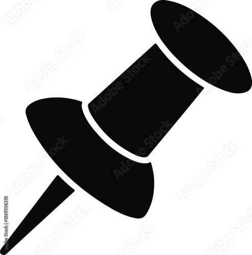 Black Thumbtack Icon Isolated on White pushpin office supply