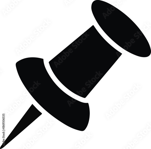 Black Thumbtack Icon on White Background pushpin office supply 7