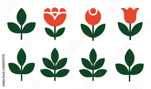 Floral Leaf and Plant Vector Icon Set
