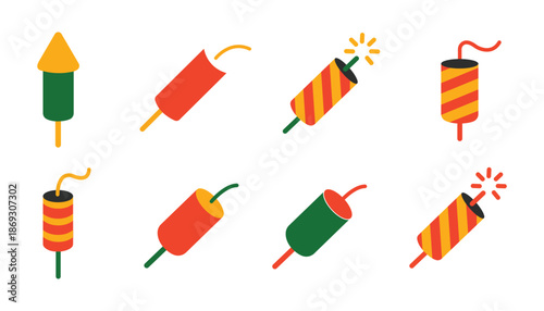 Firecracker Rocket Celebration Vector Icon Set