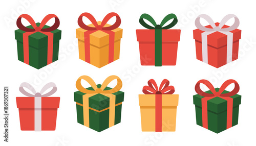 Colorful Gift Box Present Vector Icon Set