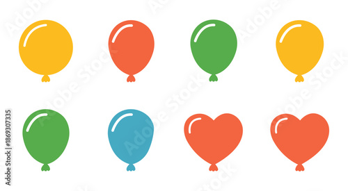 Balloon and Heart Shape Vector Icon Set