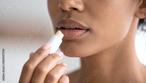 A person applies balm to moisturize and protect their lips