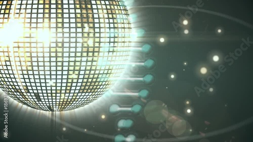 Animation of blue spots of light over glowing mirror disco ball