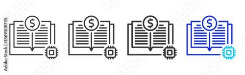 ledger sync icon set collection creative outline style for electronic data interchange with multiple thickness variations suitable for business system workflow integration