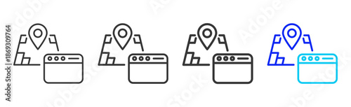 geo software icon set collection creative outline style for electronic data interchange with multiple thickness variations suitable for business system workflow integration