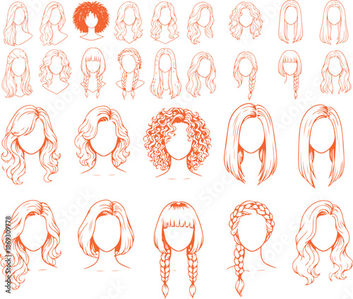 Diverse collection of womens head outlines featuring many different hairstyles