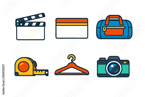 Collection of flat icons for film, measurement, and photography
